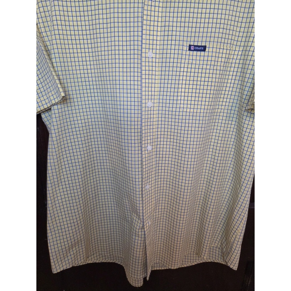Chaps Easy Care Mens Size XL Yellow Navy Plaid Button Down Dress Shirt Preppy - Picture 5 of 10